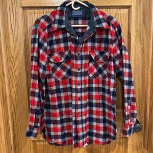 Pendleton 100% Virgin Wool Button-Up Shirt Jacket Red Navy Plaid Size Large
